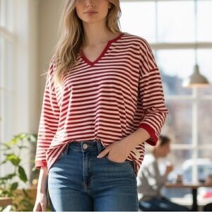 🆕 LilyCoco Womens Striped Long Sleeve Shirt  M